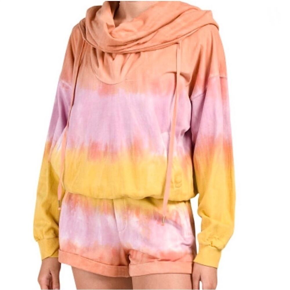NEW YFB YOUNG FABULOUS BROKE Sunset Pink Tie Dye Stripe Sweatshirt Hoodie XS